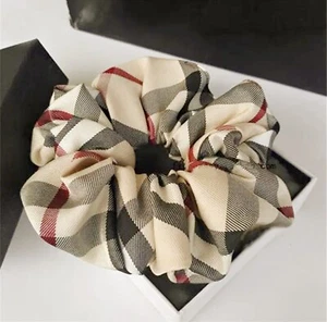Tan & Black British Plaid Fashion Hair Scrunchie, London Plaid, Hair Tie - Picture 1 of 1