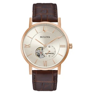 Bulova Men's Classic Automatic Rose Gold Case Brown Leather Watch 42 MM 97A150 - Picture 1 of 3