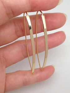 Oval Bar Threader Hoop Earrings 925 Sterling Silver 50mm x2mm (53mm/2.09") Gold - Picture 1 of 6