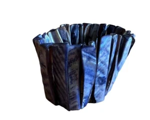 VTG Bracelet Mother of Pearl Stretch Iridescent Blue Purple Chunky 1.5" Handmade - Picture 1 of 8