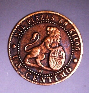 SPAIN 1 CENTIMO 1870. SAME IN SCAN - Picture 1 of 3