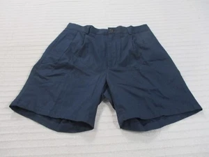 Roundtree Yorke Mens Shorts 34 Blue Chino Pleated Zip Pockets Button Cotton - Picture 1 of 10