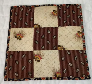 Antique Patchwork Quilt Table Topper, Nine Patch, Early Floral Calicos, Brown - Picture 1 of 11