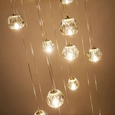 Ceiling Light Luxury Crystal Chandelier Villa Rotating Simple Long Pendant Lamp - Image 1 of 4