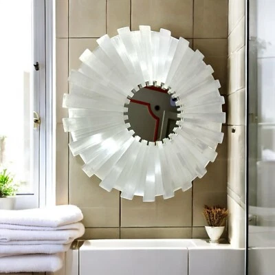 Exclusive Selenite Stone Wall Hanging Mirror Crystal Handmade Art Room Decor 12" - Image 1 of 4