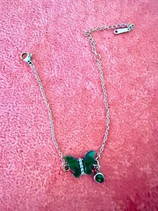 Green Malachite Butterfly Rhinestone Birthstone Stainless Steel Fashion Bracelet - Picture 1 of 24