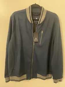 NWT Ben Sherman Men’s Large Faux Suede Bomber Jacket Blue W/ Gray Full Zip - Picture 1 of 12