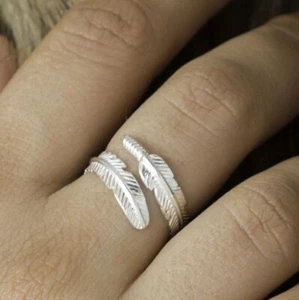 Feder Wickelring verstellbar Sterlingsilber Boho Ring Böhmische Ringe Geschenk Her - Bild 1 von 3