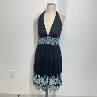 VTG Dress Y2K XOXO Women 3 Black Floral Fairy Coquette Femme Indie Halter Party - Image 1 of 4