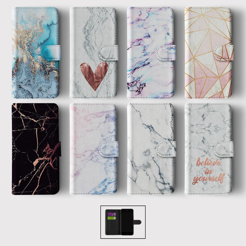 CASE FOR IPHONE 16 15 14 13 12 11 PRO WALLET FLIP PHONE COVER MARBLE ROSE GOLD - Image 1 of 1