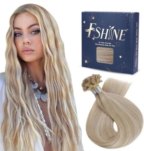 Extensiones de cabello humano punta en U Fshine Ash Rubio mezclado con blanqueador rubio resaltado - Imagen 1 de 6