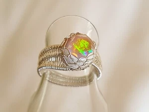 Mexican Cantera Fire Opal Sterling Silver Wire weave ring OOAK - Picture 1 of 6