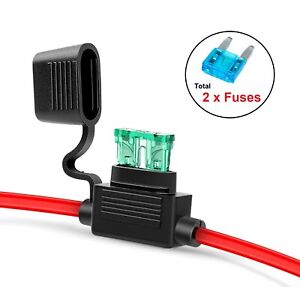In-Line Waterproof Auto Mini Blade ATC 7.5A~30A Fuse Holder 12AWG Wire (+2 Fuse)