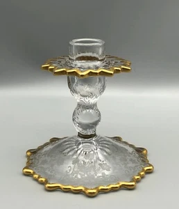 Vintage Cambridge Chantilly Elegant Glass Gold Edge Hurricane Lamp Base Only - Picture 1 of 5