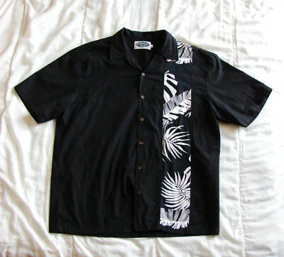 Мужская винтажная рубашка с принтом черный лист Гавайские острова короткий рукав сделано на Гавайях L - Изображение 1 из 4