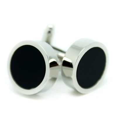 Gemelos Circulares Negro Boda Borde Plateado Foto 1 de 4
