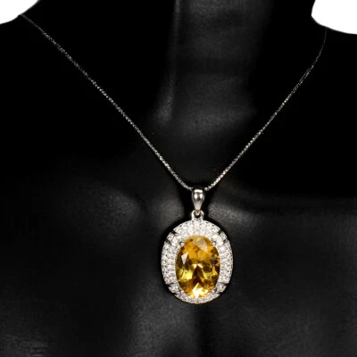 925 Sterlingsilber Halskette Oval Citrin 14x10mm Natürlicher Edelstein Schmuck 1 - Bild 1 von 4