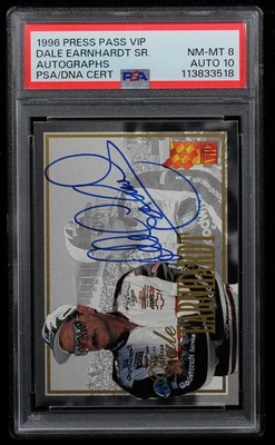 1996 Press Pass VIP Autographs Dale Earnhardt Sr. PSA NM-MT 8 AUTO 10 - Image 1 of 3