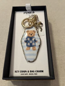 Piper K TEDDYBÄR in Pullover Schleife & Herz Taschenanhänger Schlüsselanhänger goldfarben NEU! - Bild 1 von 3