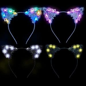 4 Pcs Lace Light up Cat Ears Headband LED Lace Cat Ears Headband Hair Accesso... - Picture 1 of 7