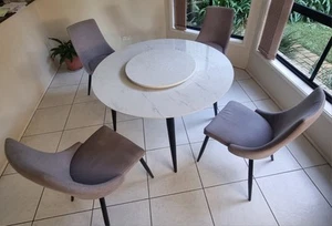 1.2m Sintered Stone Dining Table round With 4 Chairs - Picture 1 of 3