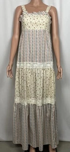 Vintage 70er Terri Junior Größe 7 Blumen Prärie Maxikleid Spitzenbesatz Stufen - Bild 1 von 9