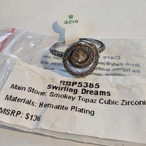 Bomb Party Ring “Swirling Dreams” Smokey Topaz CZ on Hematite  Size 8 - RBP5385 - Picture 1 of 3