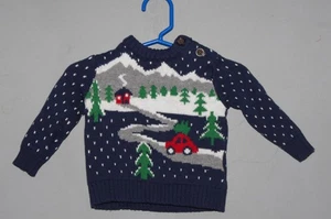 Baby Boy Christmas Sweater Newborn 0-3 mos Cozy Knit Winter Scene Wonder Nation - Picture 1 of 3