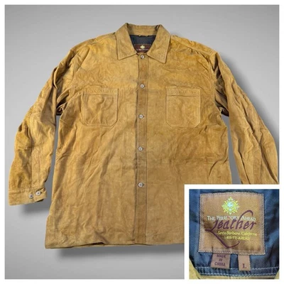 The Territory Ahead Brown Leather Shacket Shirt Jacket Large Mens Western VTG - Image 1 of 4
