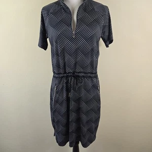 Tail Womens Dress M Black White Polka Dot Short Sleeve Pullover Belted Stretch - Picture 1 of 16