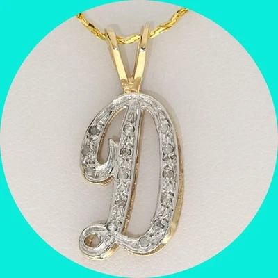 Natural Diamond Initial ‘D’ Shadow Pendant Necklace 14K Gold 18”Chain - Image 1 of 4