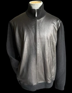 Men’s Brioni Leather Blouson Jacket Knitted Sleeves Size 58 Wool Cashmere - Picture 1 of 16