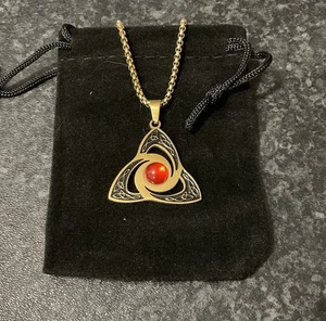 Celtic Style Gold Tone Red Stone pendant 58cm Stainless Steel Necklace, Gift - Picture 1 of 6