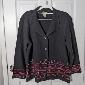 Vintage Lambs Wool Embellished Black Button Cardigan from Sigrid Olsen Size PM - Picture 1 of 7