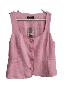 J. Gilet donna rosa girocollo taglia 4 con bottoni misto lino BZ393 nuovo con etichette - Foto 1 di 8