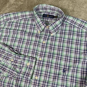 Ralph Lauren Shirt Mens LT Blue Green Plaid Performance Pony Button Down - Picture 1 of 9
