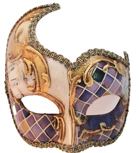 MÁSCARA PARA OJOS MAR12 HECHA A MANO EN ITALIA, MASCARADA, PAPEL MACHÉ FIESTA, PÚRPURA/DORADA - Imagen 1 de 3