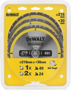 3 x Dewalt Construction Circular Saw Blade 216 x 30mm x 40T / 24T ATB DT1962-QZ - Picture 1 of 3