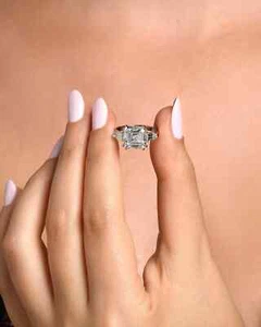 4.60 Cts Asscher Cut F/VS1 Lab Grown Diamond Engagement Ring 14k White Gold - Picture 1 of 13