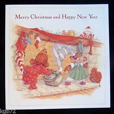 Leanin Tree Christmas Greeting Card Animals Stockings Chimney Multi Color C42 - Image 1 of 2