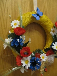 WANDKRANZ TÜRKRANZ FELDBLUMEN UNIKAT HANDARBEIT GESCHENK - Bild 1 von 1