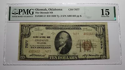 $10 1929 Okemah Oklahoma OK National Currency Bank Note Bill Ch. #7677 F15 PMG - Image 1 of 4