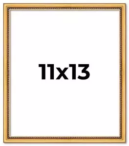 11x13 Frame Beaded Gold Solid Wood Picture Frame | 0.75 Inches Moulding Width | - Picture 1 of 10