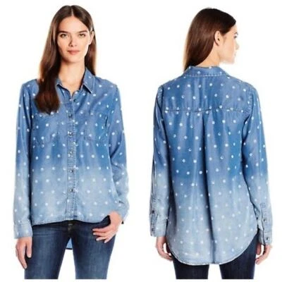 Splendid Chambray Dip Dyed Polka Dot High Low Button Up Size Medium  - Image 1 of 4
