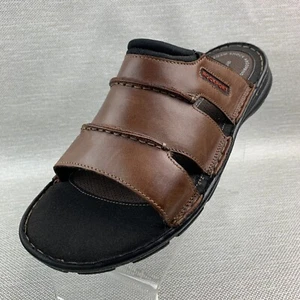 Rockport Darwyn Sandalen braun Leder offene runde Spitze Schlappen flache Schuhe Größe 11W - Bild 1 von 12