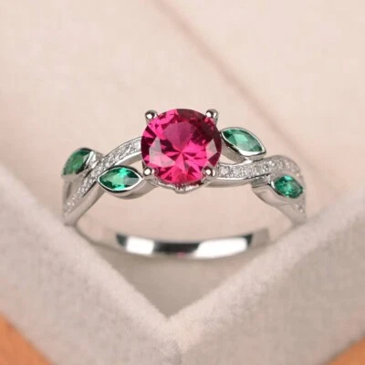Pink Ruby Women Ring Lab Created Gemstone 925 Sterling Silver Unique Ring - Image 1 of 4