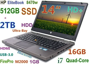 Workstation HP 8470w i7-Quad (512GB SSD + 2TB HDD) 16GB 14" HD+ FirePro M2000 - Picture 1 of 12