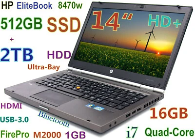 Workstation HP 8470w i7-Quad (512GB SSD + 2TB HDD) 16GB 14" HD+ FirePro M2000 - Image 1 of 4