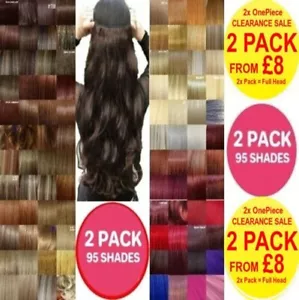 TWO PACK 2x 24" Long Red Brown Blonde Hair Extensions Curly Straight Cheap UK - Picture 1 of 108