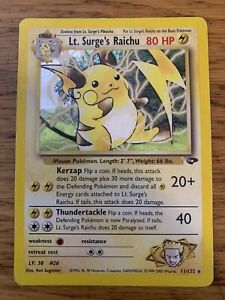 EXCELLENT! Lt. Surge's Raichu (11/132) Holo Gym Challenge Pokemon Card! FREE P&P